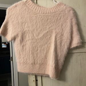 Fuzzy Pink Short Sleeve Sweater